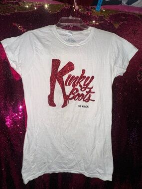 The Musical White Short Sleeve Tee with Red Glitter Logo